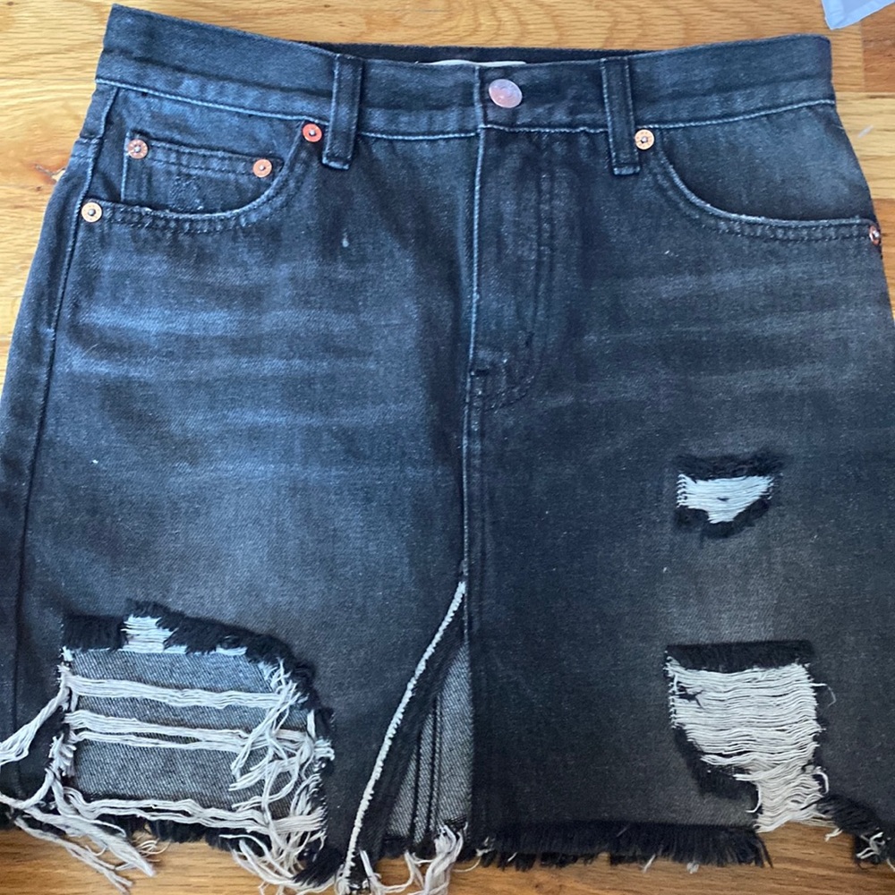 Free people black mini distressed denim skirt